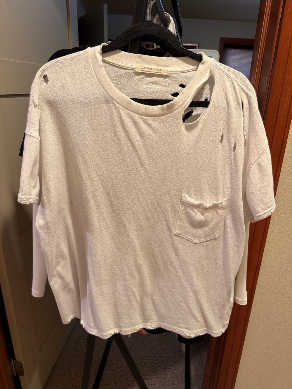We The Free White Distressed Pocket Tee